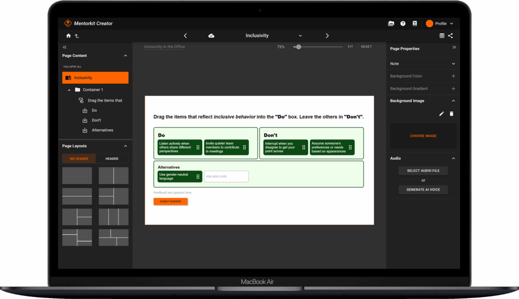 MentorKit Course Creator is a powerful yet easy-to-use course creation software that lets you develop engaging online courses without any coding.